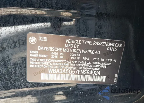 2015 BMW 328 z USA, uszkodzony, nr VIN WBA3A5G57FNS84924